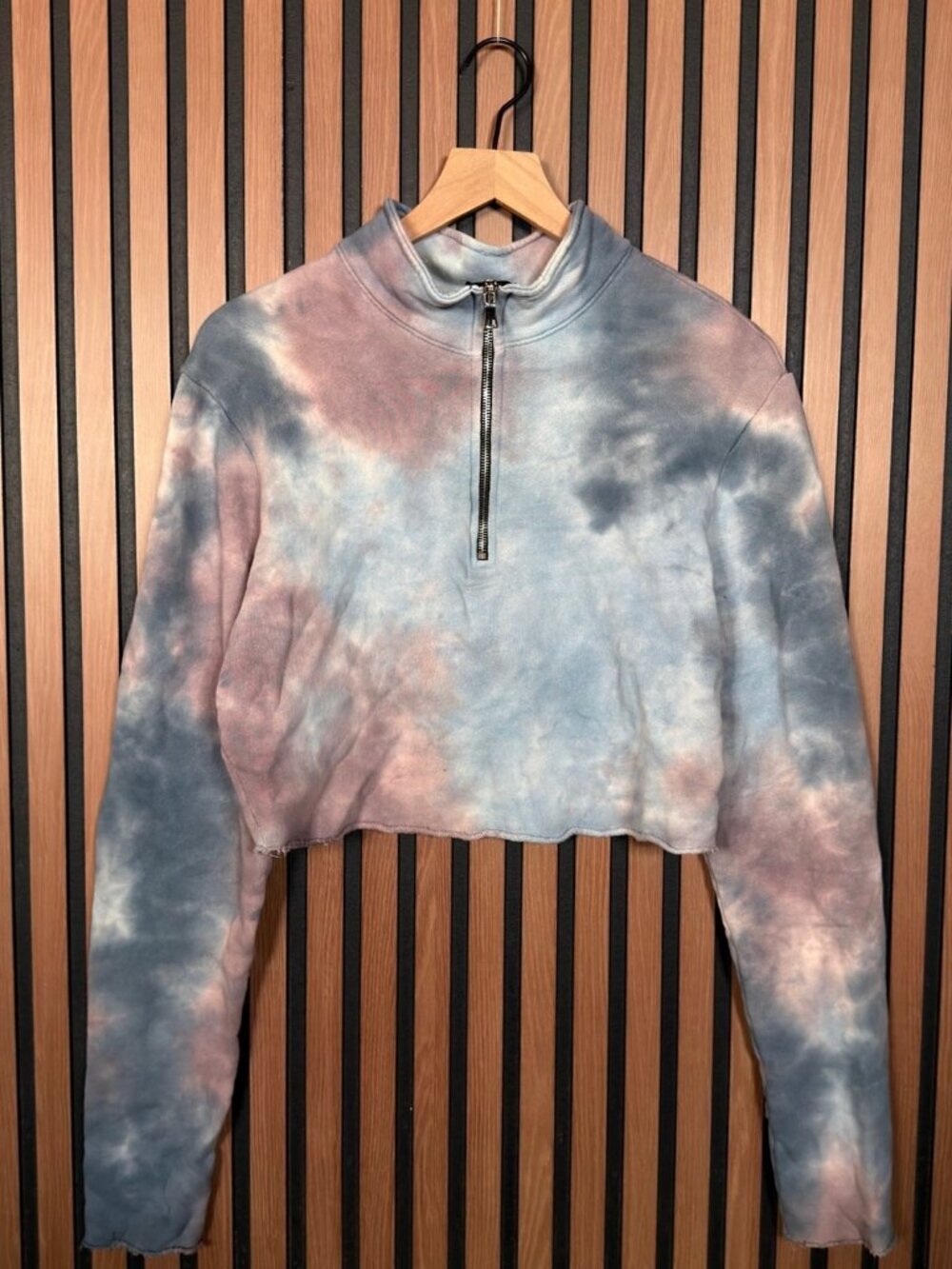 Cotton Citizen x Soul Cycle Sweater Small Blue Fleece Tie Dye 1/4 Zip Cropped